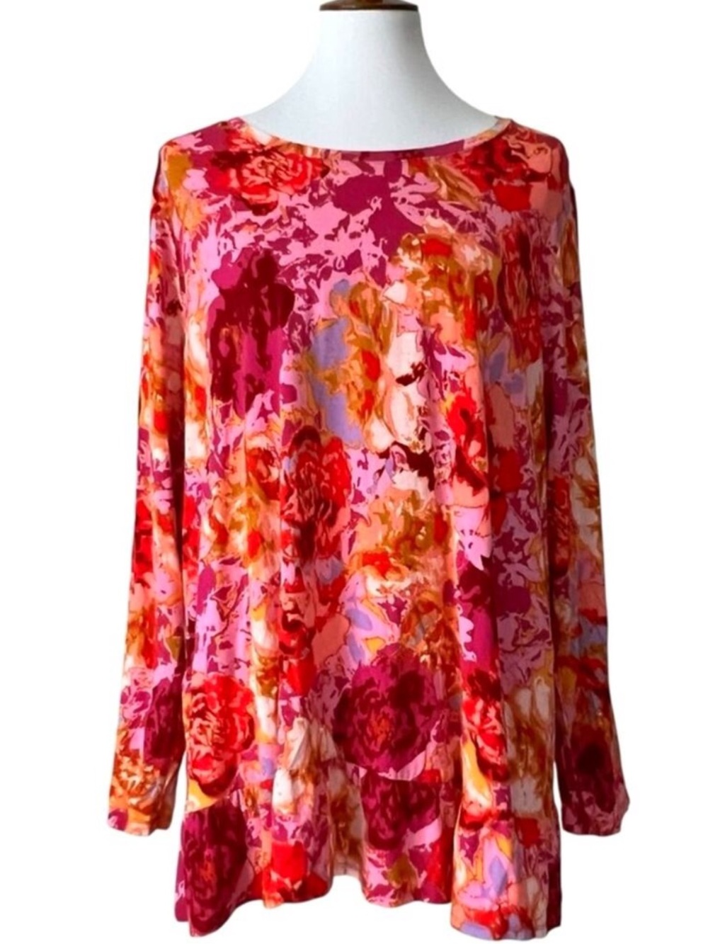 Womens Top XL Fall Blouse long Sleeve Midi Boho Relaxed Shirt Asymmetric Hem